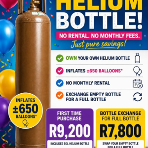 50 Litre Helium Bottle (1.5kg Helium) – Includes Cylinder
