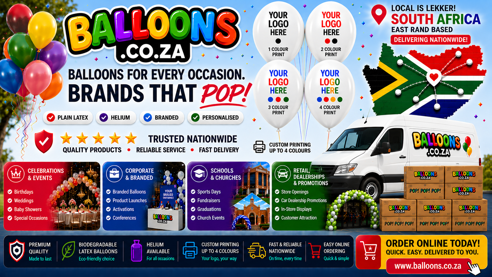 Balloons.co.za nationwide balloon, helium and branded printing services in South Africa.