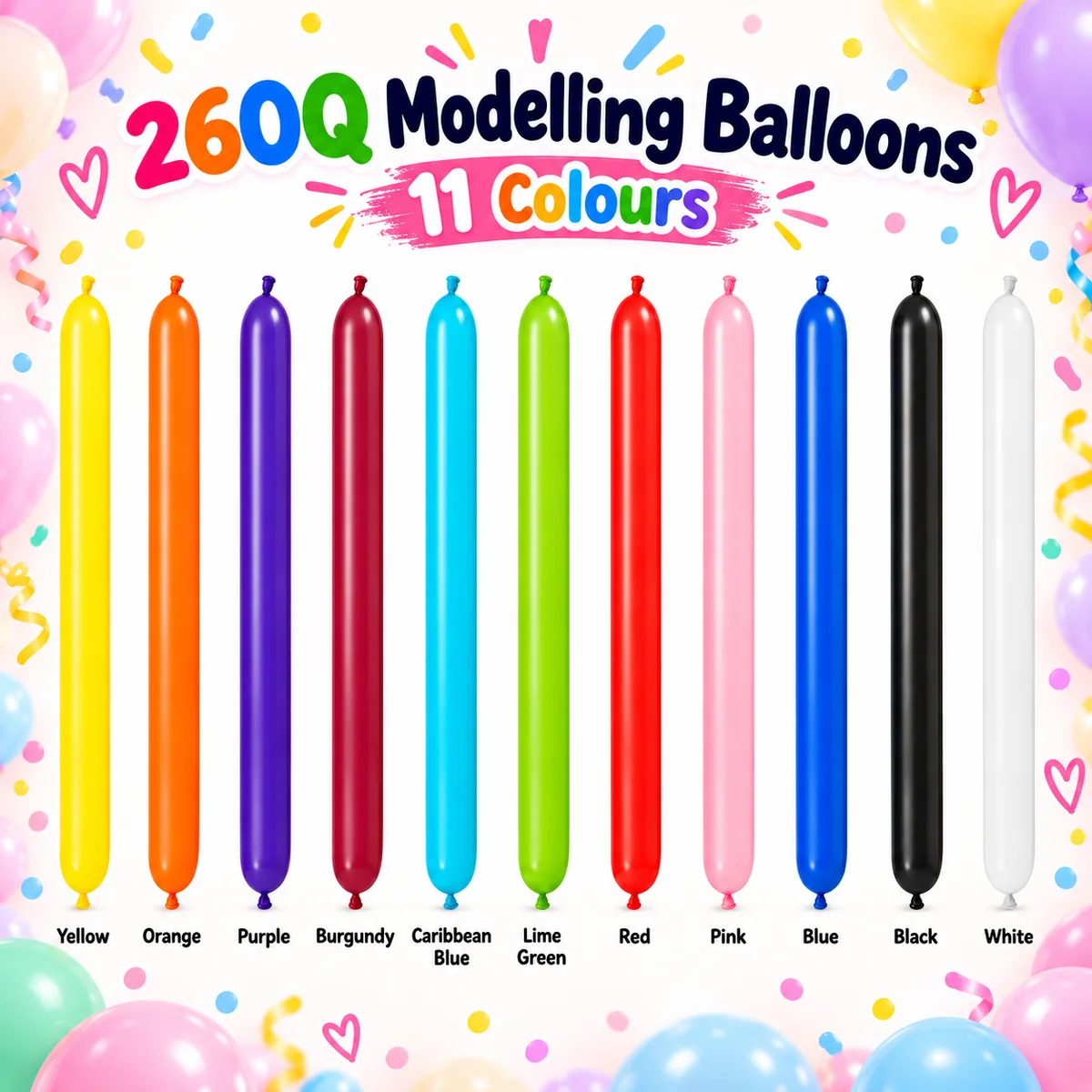 260Q modelling balloons in 11 colours