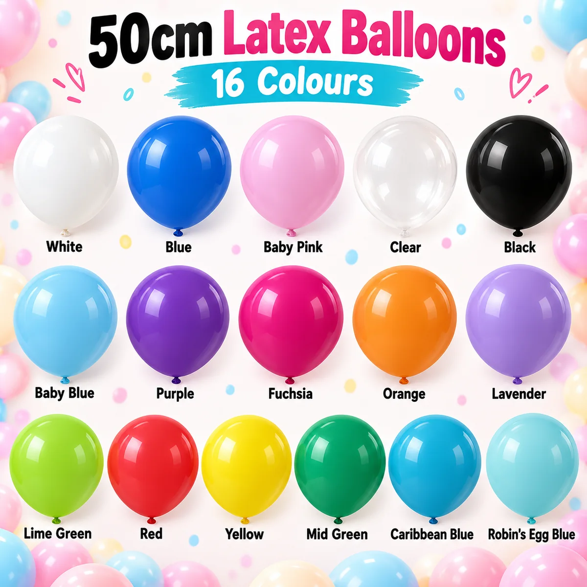 50cm big latex balloons in 16 colours
