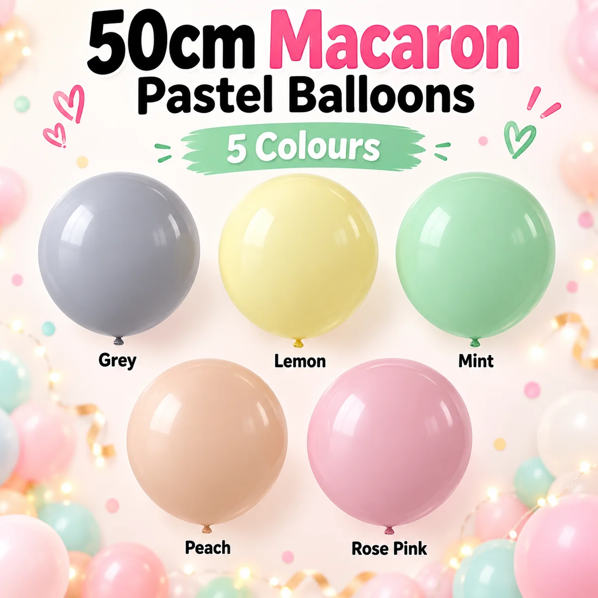 50cm Macaron pastel balloons in 5 colours