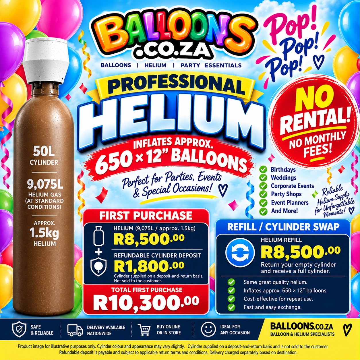 Professional Helium Cylinder 50L 9075L 650 balloons