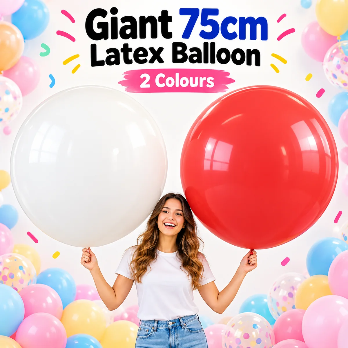 Giant 75cm latex balloon in white or red