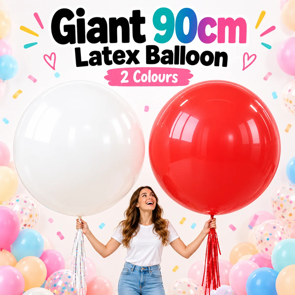 Giant 90cm latex balloon in white or red